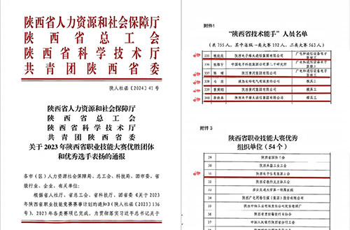 我公司2人荣获“陕西省技术能手”荣誉称号